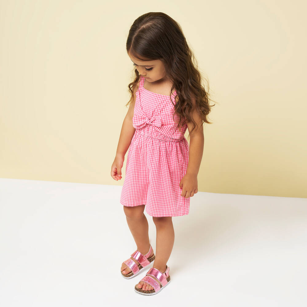 iDO-Girls Pink Gingham Check Cotton Playsuit | Childrensalon Outlet