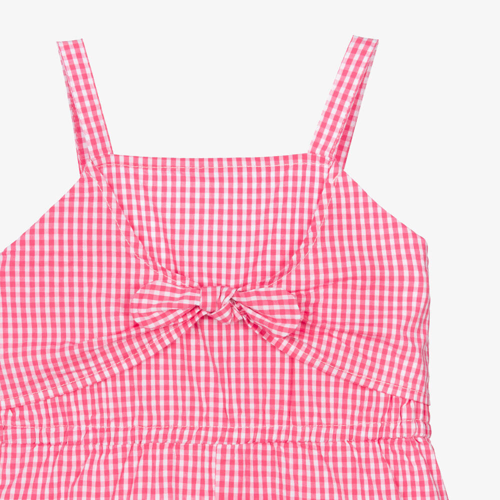 iDO-Girls Pink Gingham Check Cotton Playsuit | Childrensalon Outlet