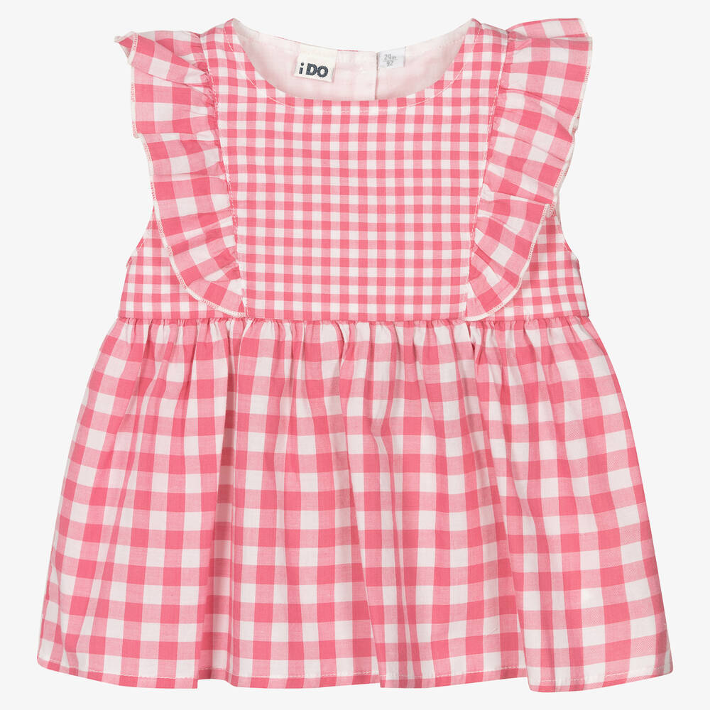 iDO Baby - Girls Pink Gingham Cotton Blouse | Childrensalon