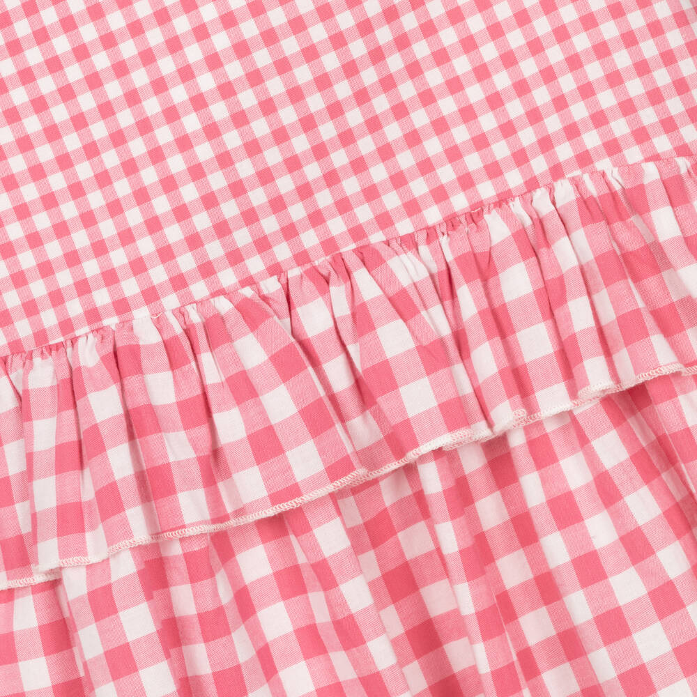 iDO Малыши-Розовое многоярусное платье из хлопка в клетку | Childrensalon Outlet