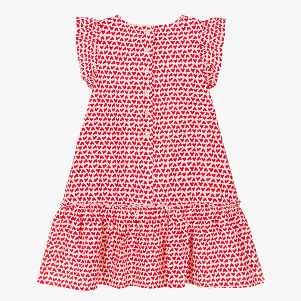 iDO-Girls Pink & Red Heart Print Cotton Dress | Childrensalon Outlet