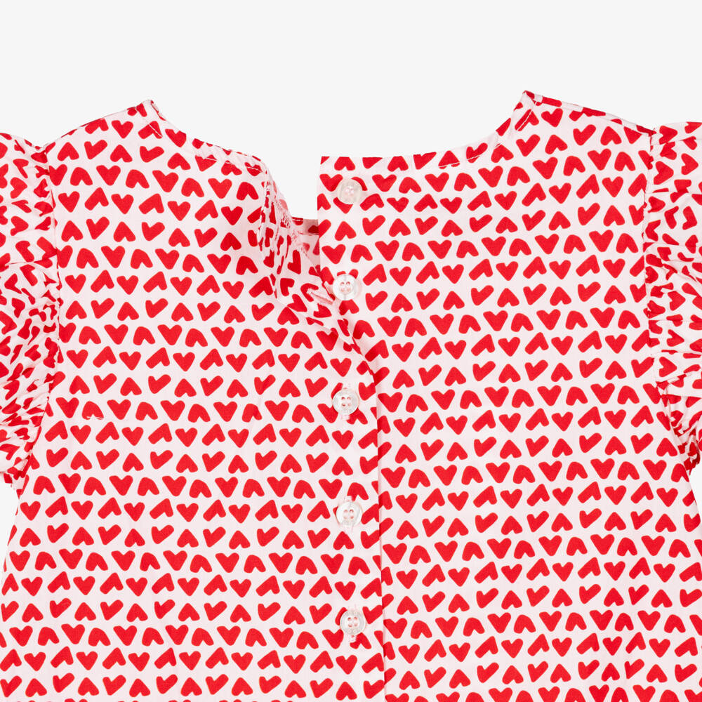 iDO-Girls Pink & Red Heart Print Cotton Dress | Childrensalon Outlet