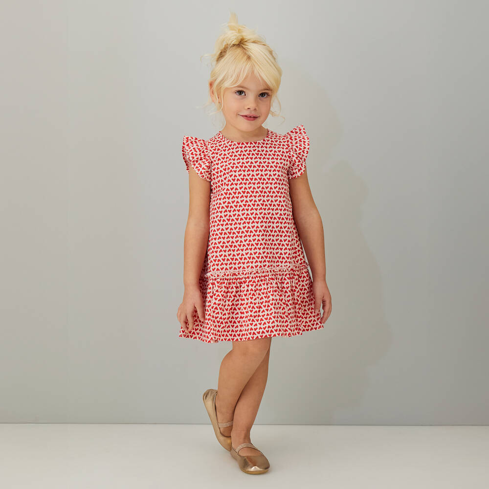 iDO-Girls Pink & Red Heart Print Cotton Dress | Childrensalon Outlet