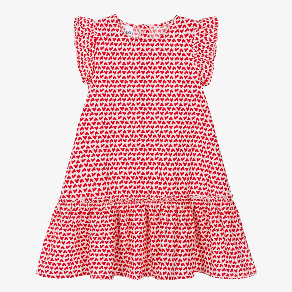 iDO-Girls Pink & Red Heart Print Cotton Dress | Childrensalon Outlet