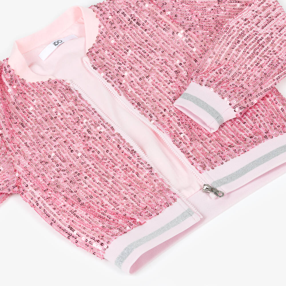 iDO-Girls Pink Sequin Bomber Jacket | Childrensalon Outlet