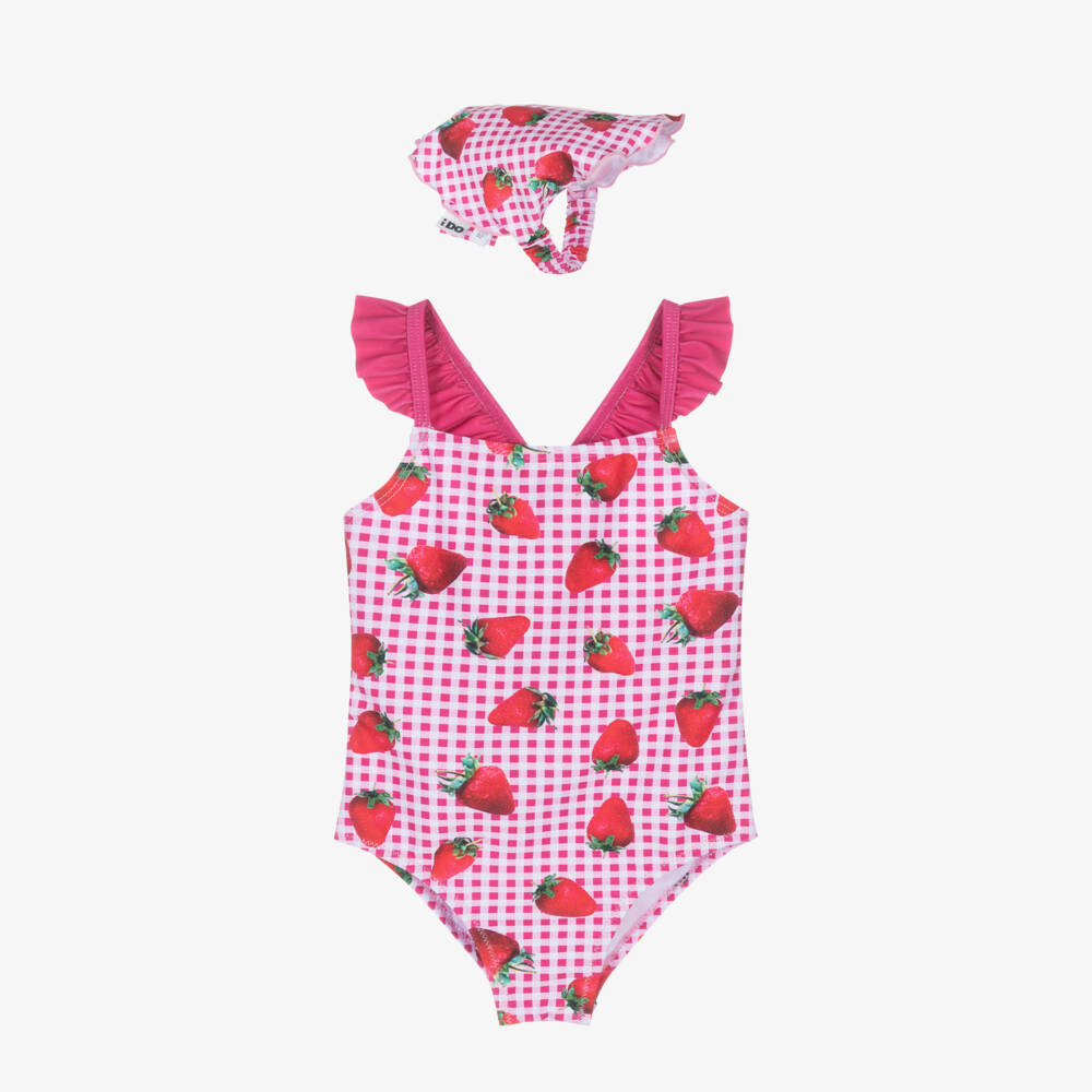 iDO Baby-Girls Pink Strawberry Check Swimsuit Set | Childrensalon Outlet