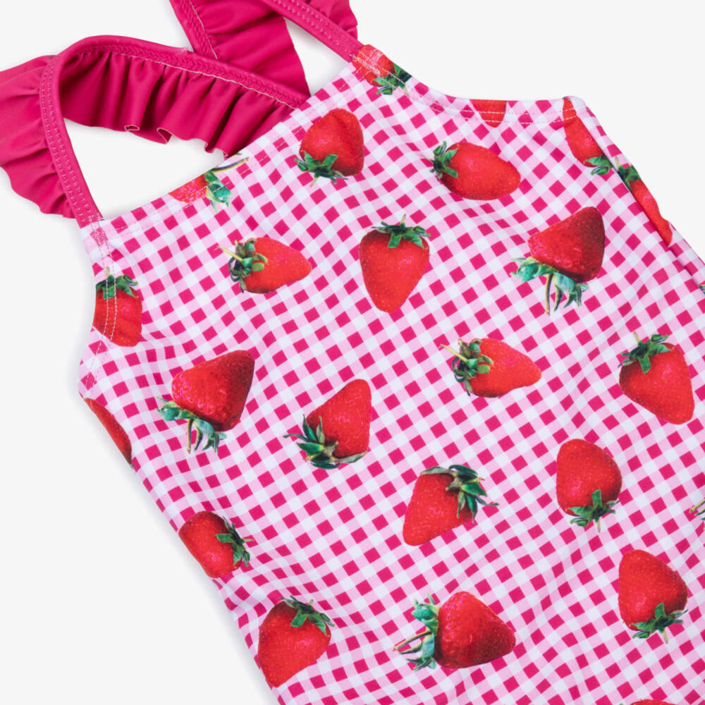 iDO Малыши-Girls Pink Strawberry Check Swimsuit Set | Childrensalon Outlet