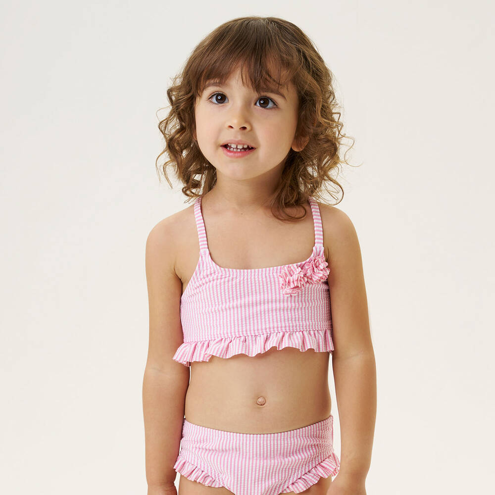 iDO Baby-مايّو بيكيني مقلم لون زهري وأبيض للبنات | Childrensalon Outlet