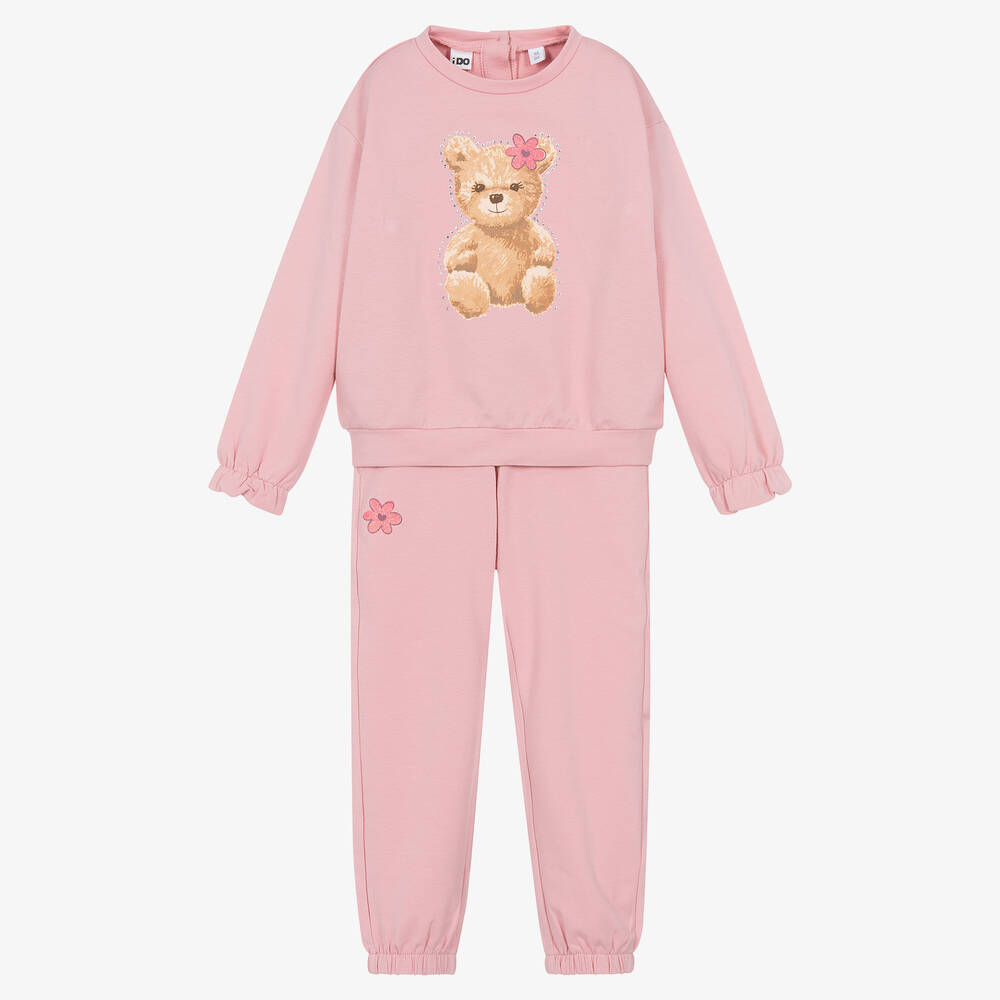 iDO Baby - Girls Pink Teddy Bear Cotton Tracksuit | Childrensalon