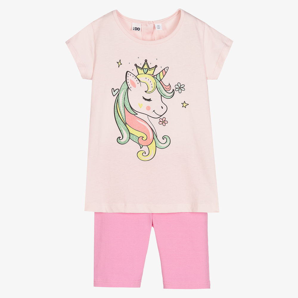 iDO Baby - Girls Pink Unicorn Shorts Set | Childrensalon