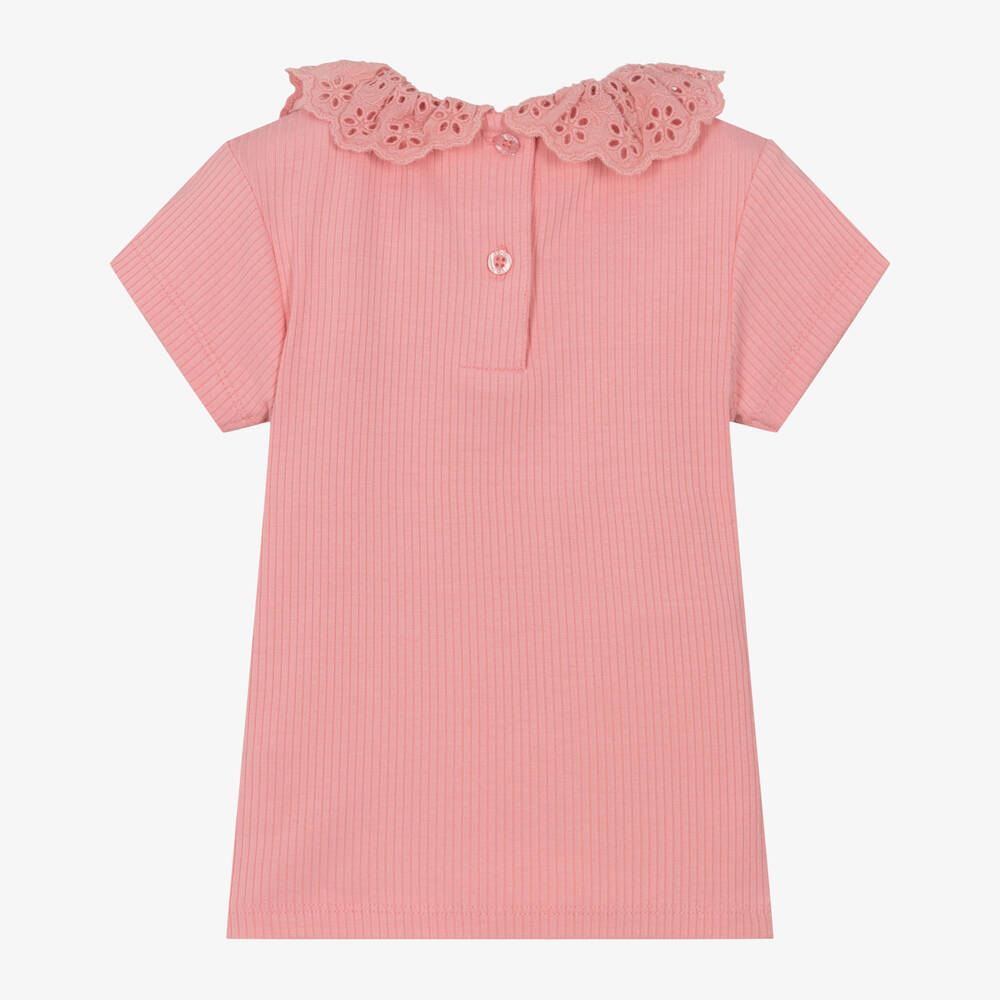 iDO Baby-Girls Pink Viscose Collared T-Shirt | Childrensalon Outlet