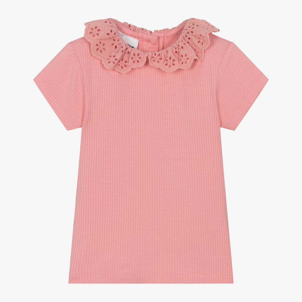 iDO Baby-Girls Pink Viscose Collared T-Shirt | Childrensalon Outlet