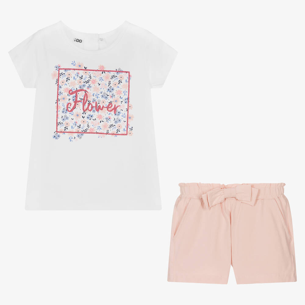 iDO Малыши-Белый топ с розовыми шортами из хлопка для девочек | Childrensalon Outlet