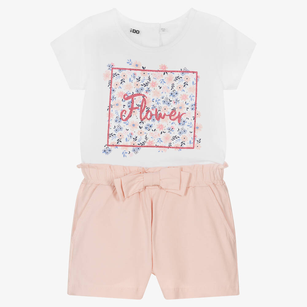 iDO Baby - Ensemble short coton rose et blanc fille | Childrensalon