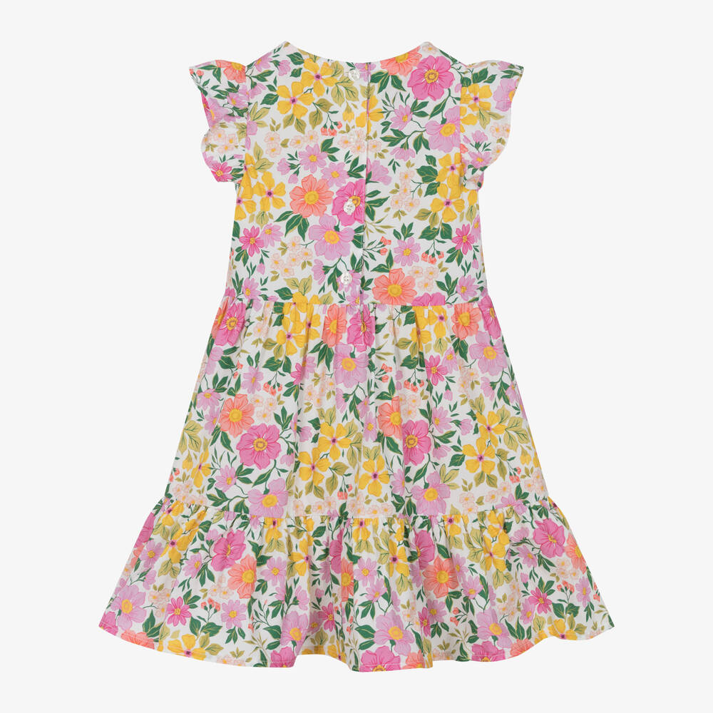 iDO Baby-Girls Pink & Yellow Floral Cotton Dress | Childrensalon Outlet