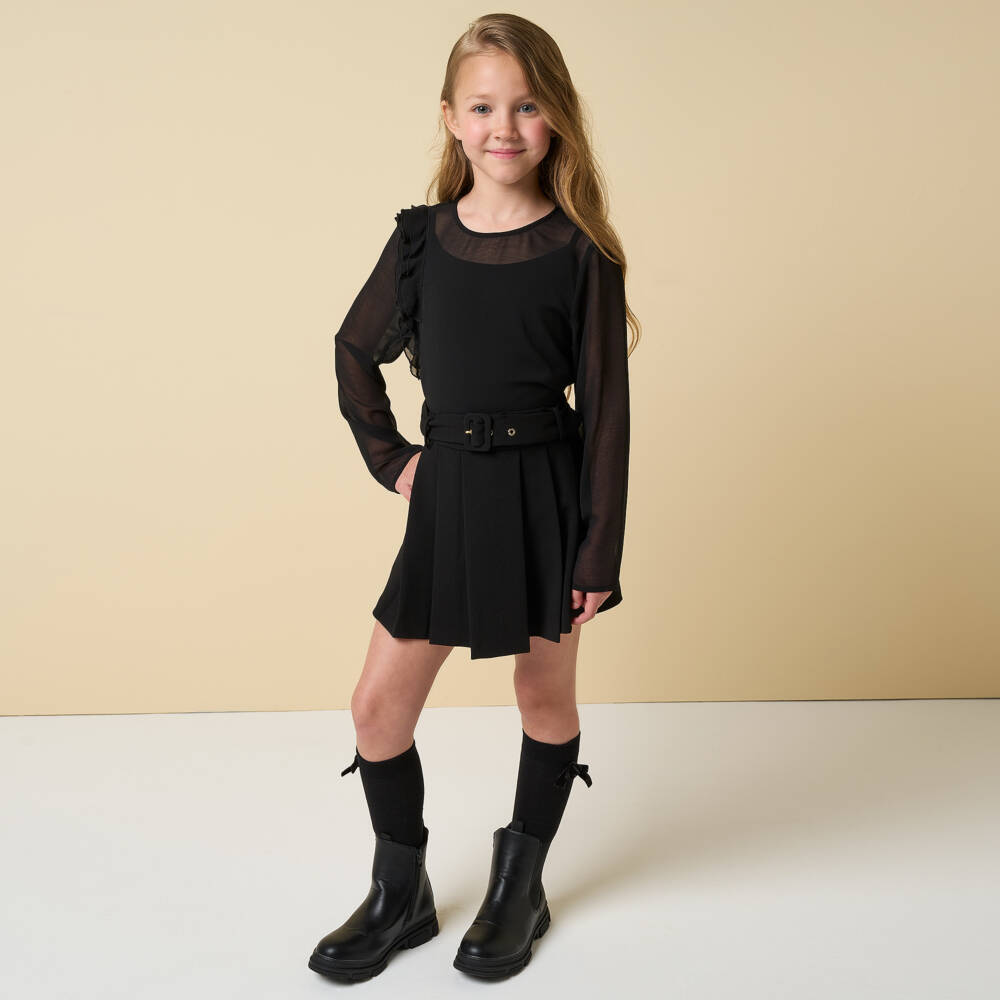 iDO Junior-Girls Pleated Black Crêpe Skirt | Childrensalon Outlet