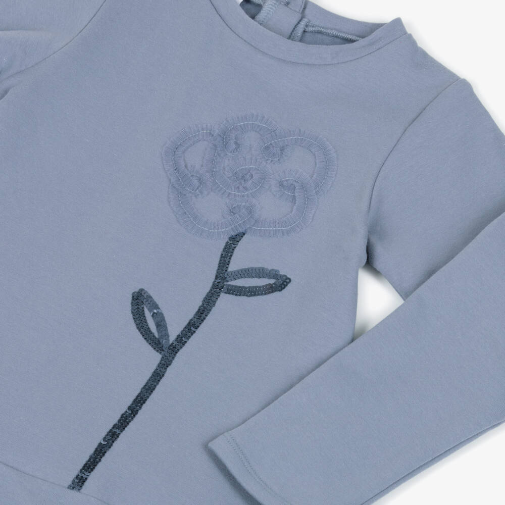 iDO-Girls Purple Cotton Jersey Dress with Sequin & Tulle Flower | Childrensalon Outlet