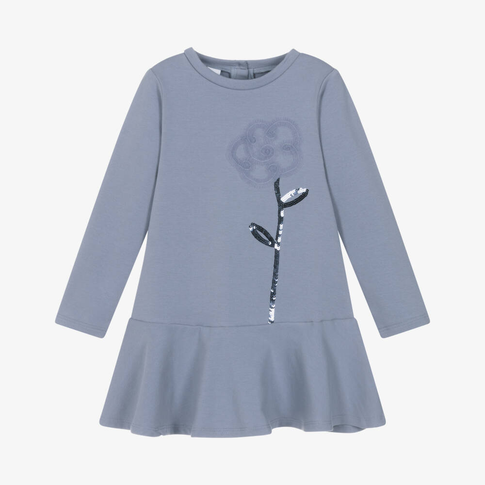 iDO-Girls Purple Cotton Jersey Dress with Sequin & Tulle Flower | Childrensalon Outlet