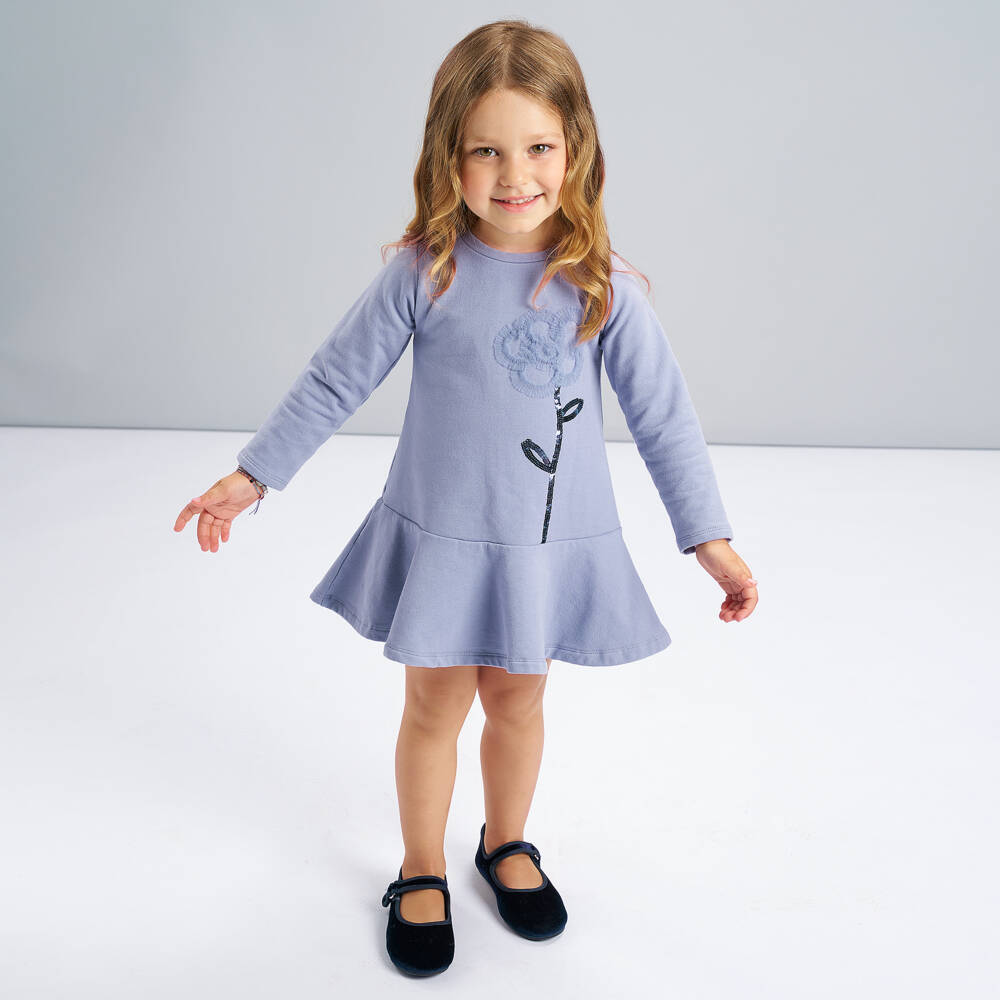 iDO-Girls Purple Cotton Jersey Dress with Sequin & Tulle Flower | Childrensalon Outlet