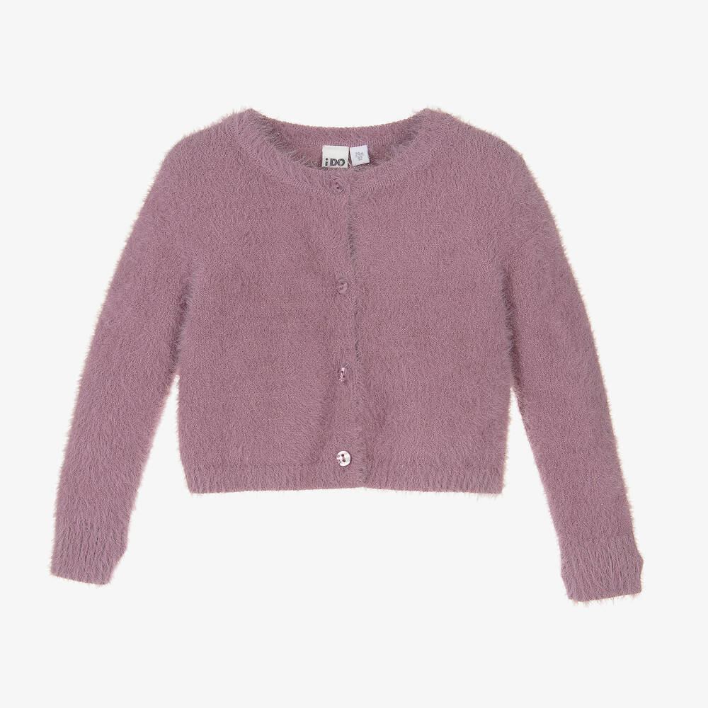 iDO Baby - Girls Purple Fluffy Knit Cardigan | Childrensalon