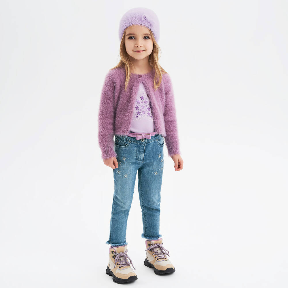 iDO Baby Girls Purple Fluffy Knit Cardigan