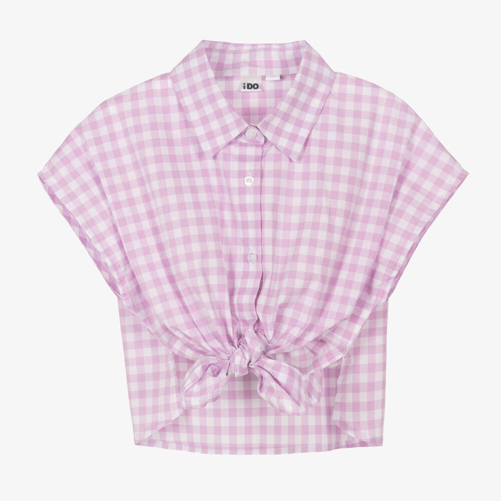 iDO Junior - Girls Purple Gingham Cotton Shirt | Childrensalon