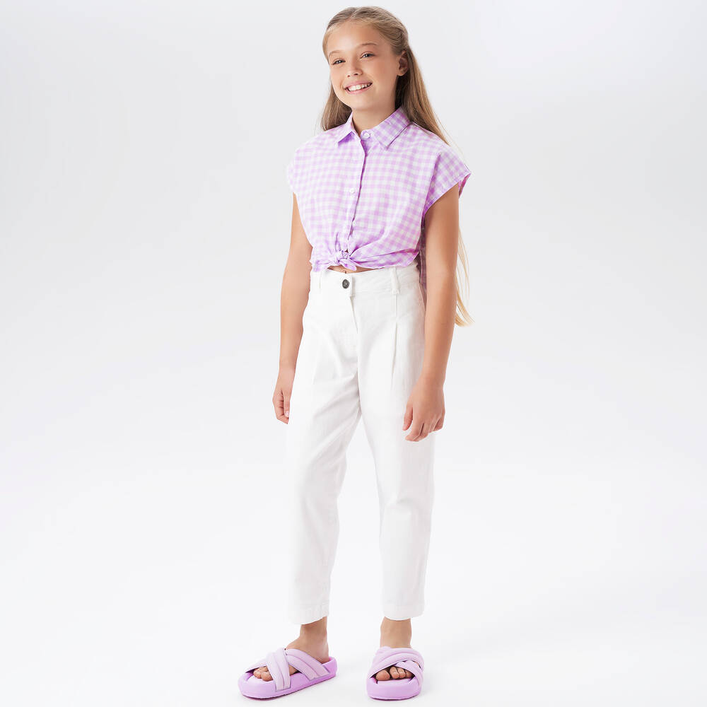 آي دو Junior-قميص قطن بوبلين لون بنفسجي للبنات | Childrensalon Outlet