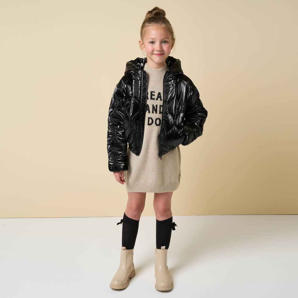 iDO Junior-Girls Quilted Black Puffer Coat | Childrensalon Outlet