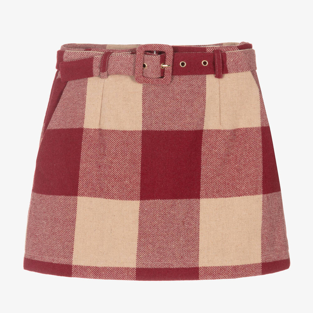iDO Junior - Girls Red & Beige Check Skirt | Childrensalon