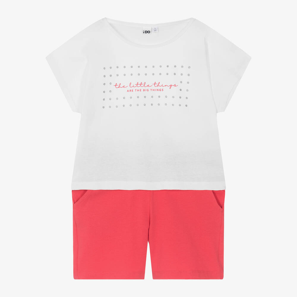 iDO Junior-Girls Red Cotton Shorts Set | Childrensalon Outlet