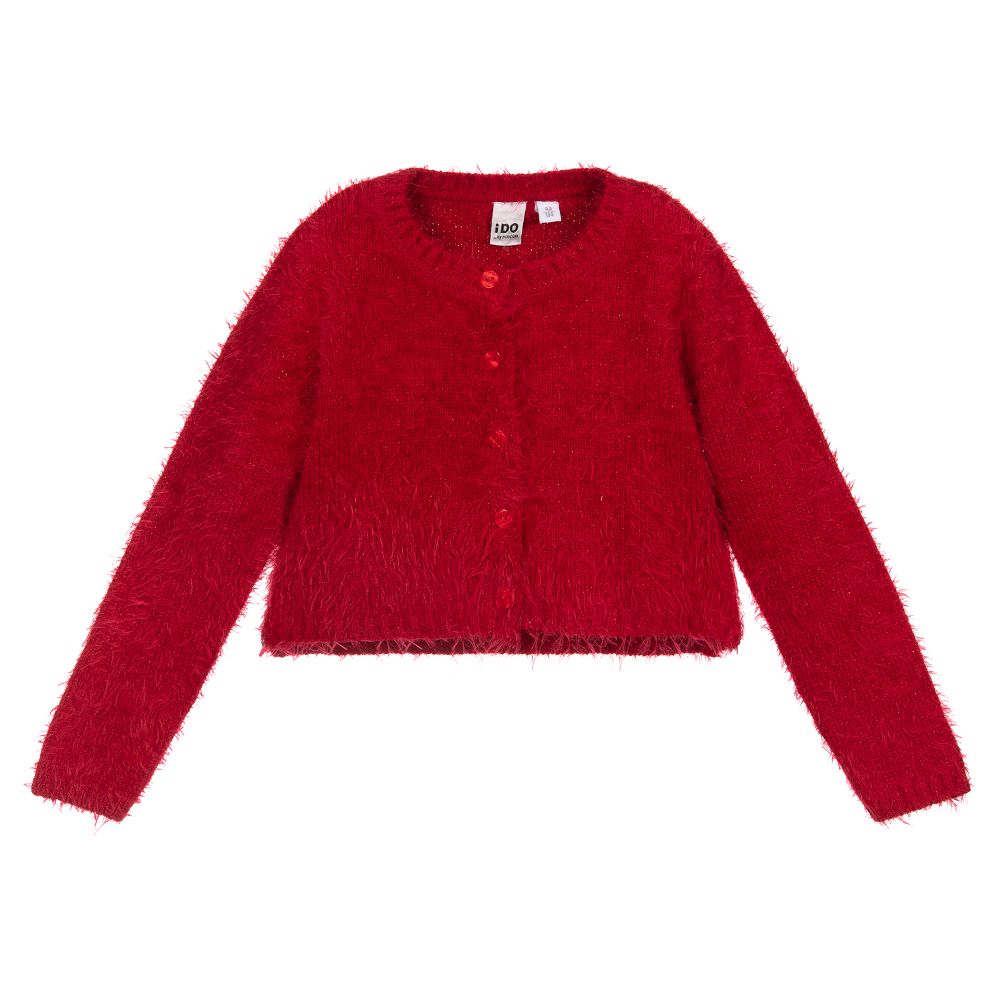 iDO Baby - Girls Red Fluffy Cardigan | Childrensalon