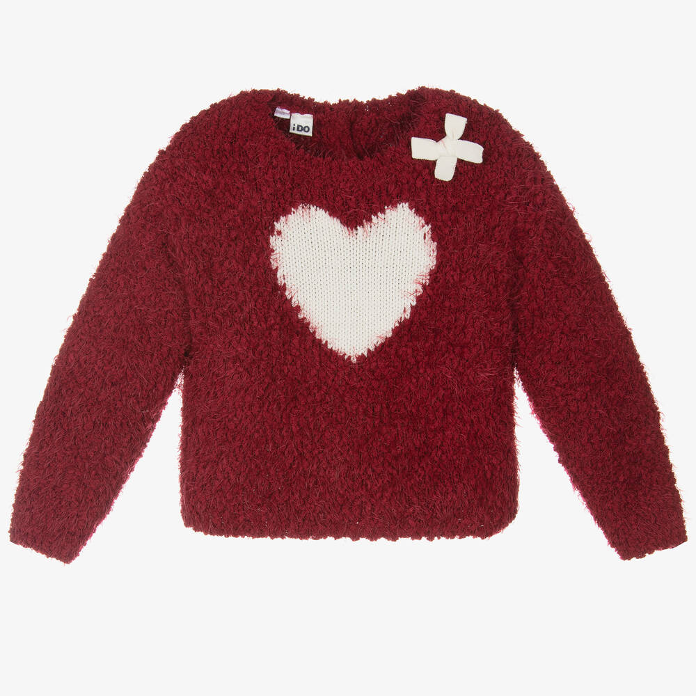 iDO Baby - Girls Red Fluffy Heart Sweater | Childrensalon