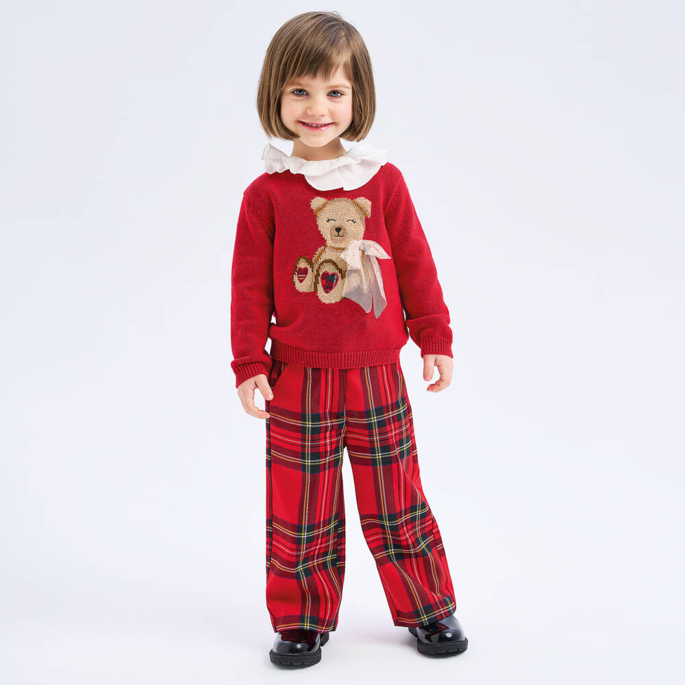 iDO Baby-بلوفر تيدي بير محبوك لون أحمر للبنات | Childrensalon Outlet