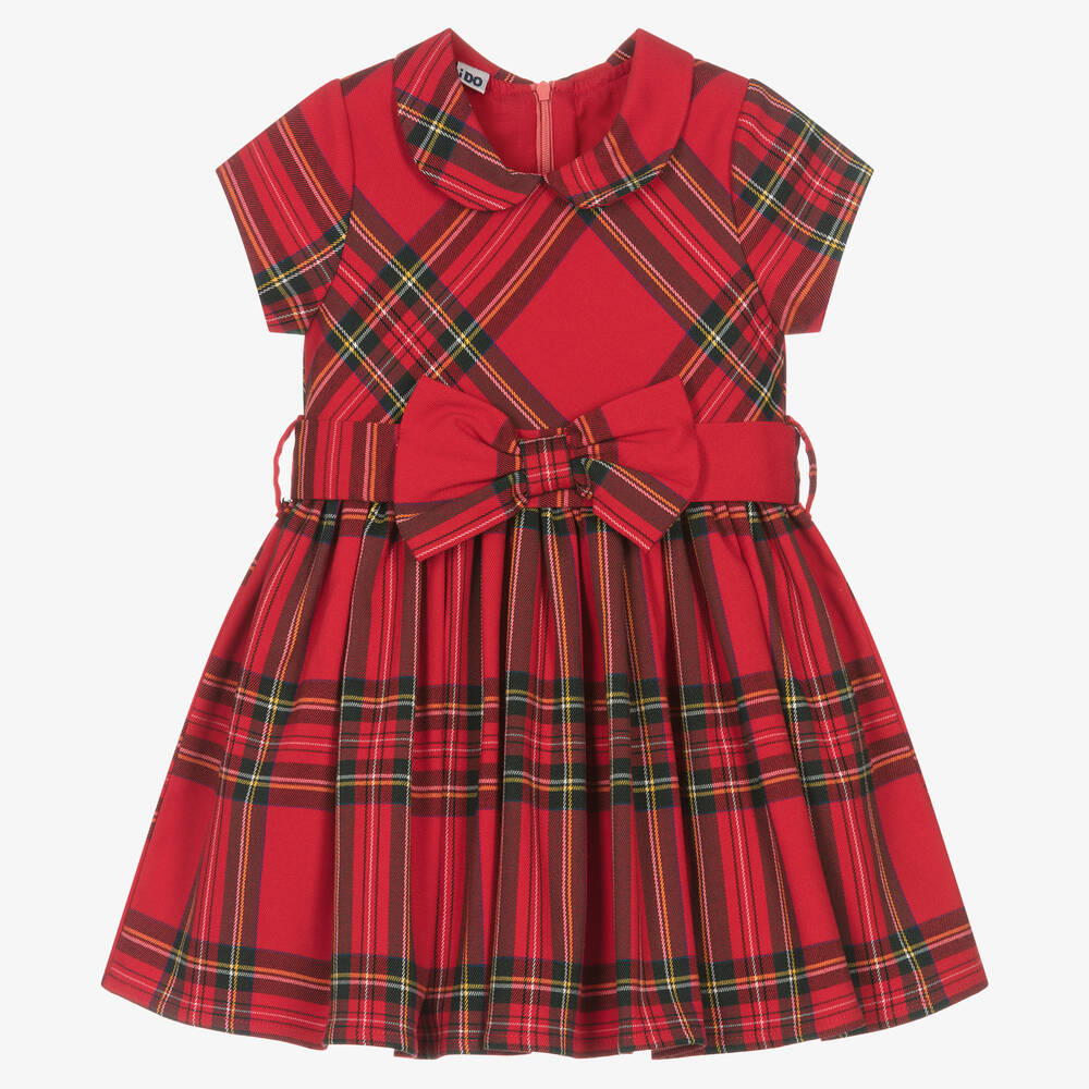 iDO Baby - فستان مزيج فيسكوز تويل تارتان لون أحمر | Childrensalon