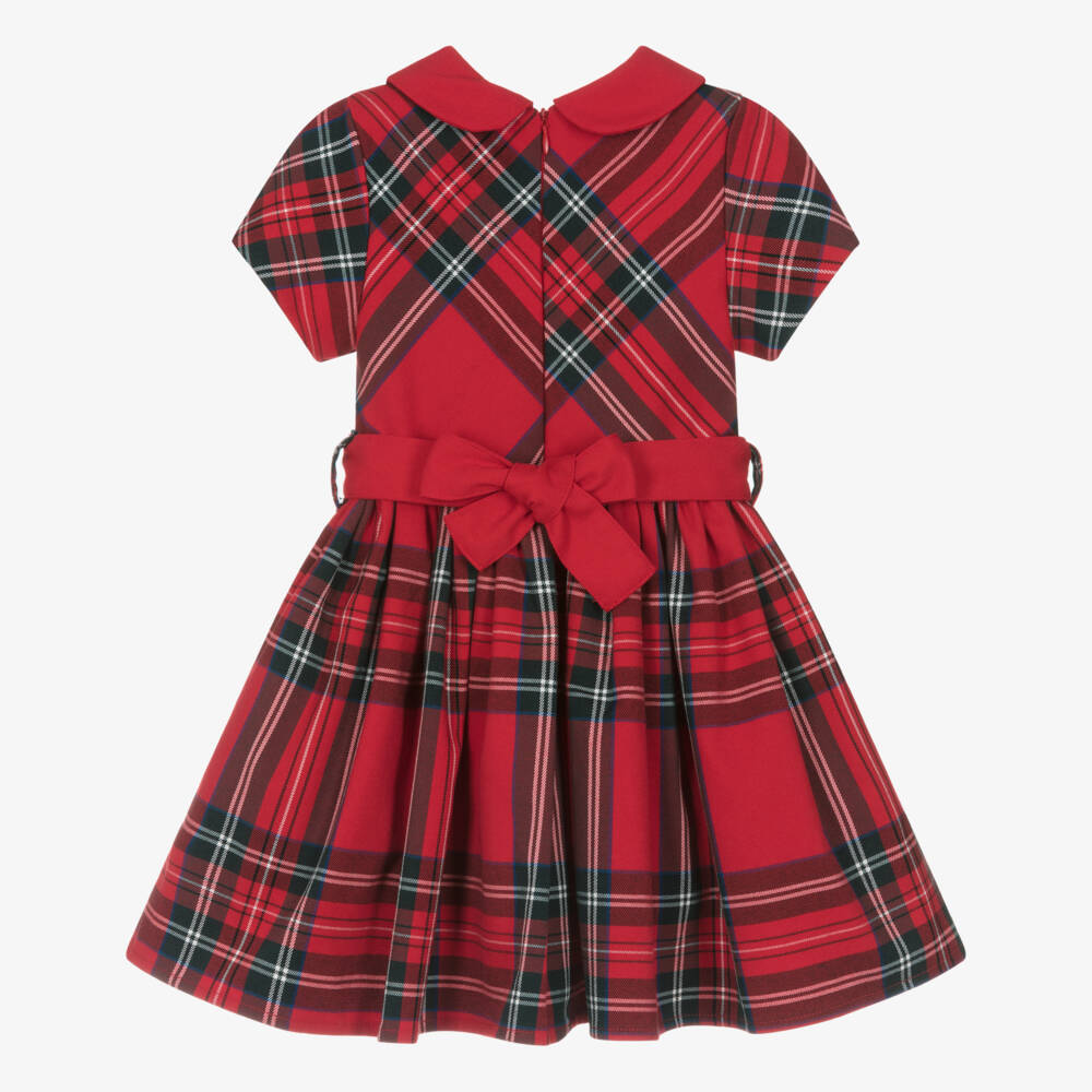 iDO-Girls Red Tartan Dress with Twill Collar & Bow Belt | Childrensalon Outlet