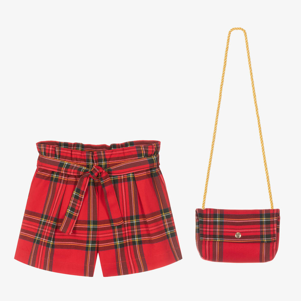 iDO Baby - Girls Red Tartan Shorts & Bag | Childrensalon