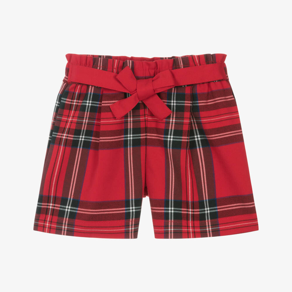 iDO-Girls Red Tartan Shorts with Front Ties | Childrensalon Outlet