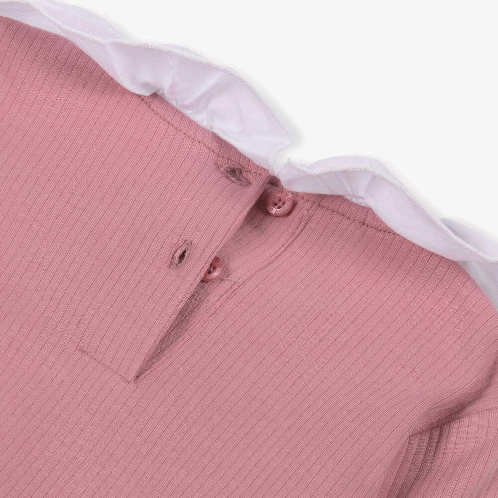 iDO-Girls Ribbed Pink Top with Frill | Childrensalon Outlet