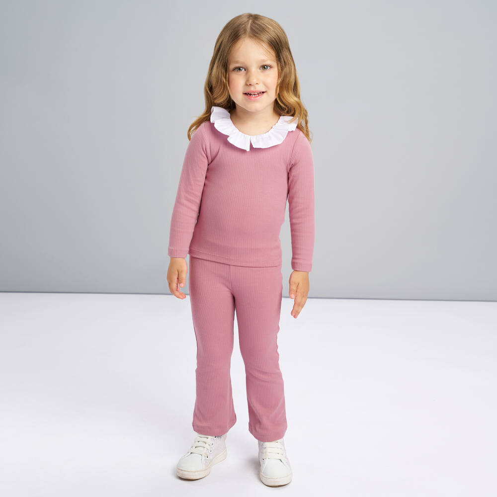 iDO-Girls Ribbed Pink Top with Frill | Childrensalon Outlet