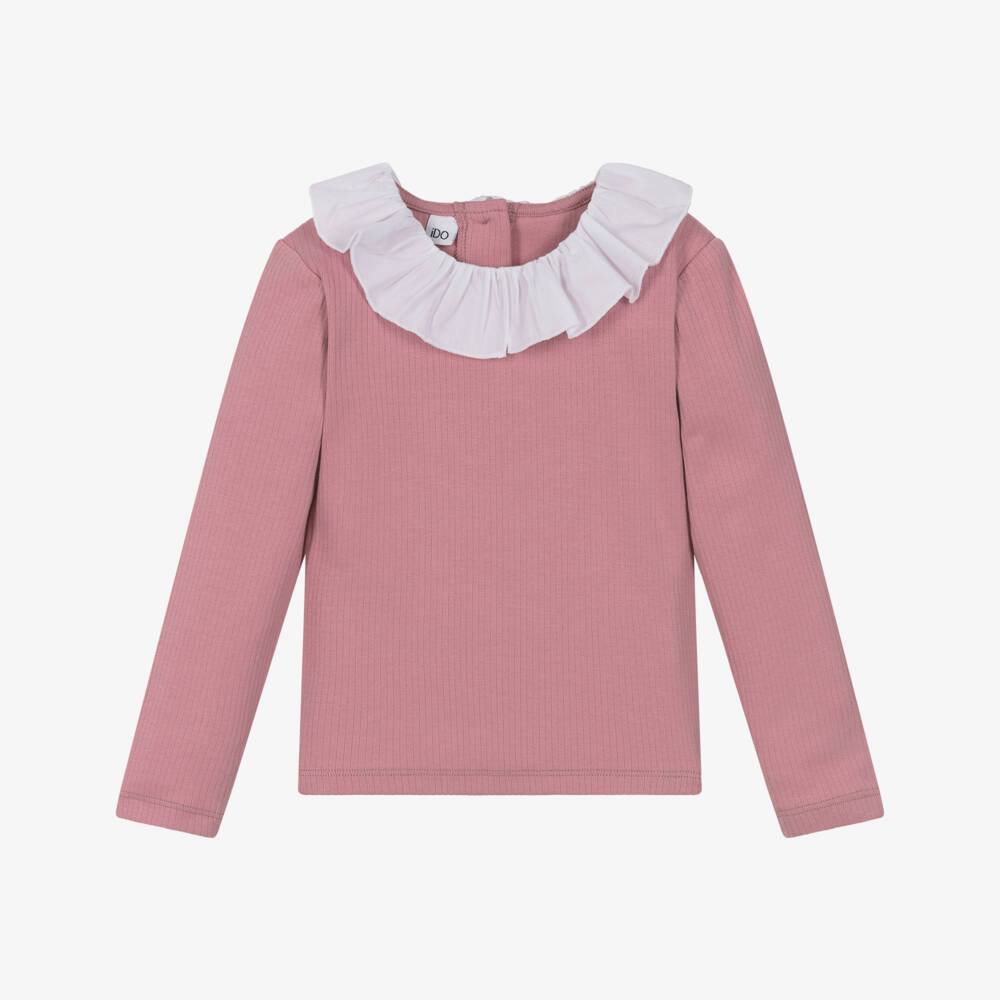 iDO-Girls Ribbed Pink Top with Frill | Childrensalon Outlet
