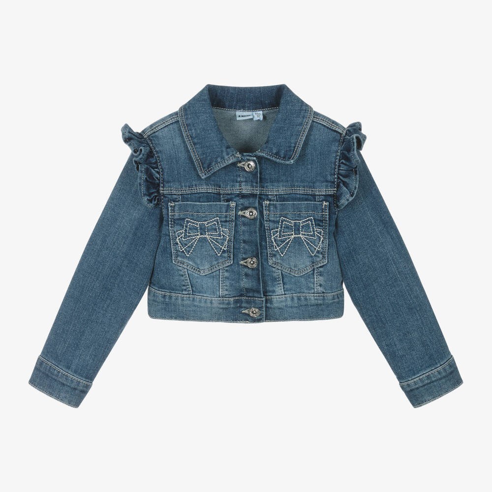 iDO Baby-Girls Ruffled Blue Denim Coat | Childrensalon Outlet