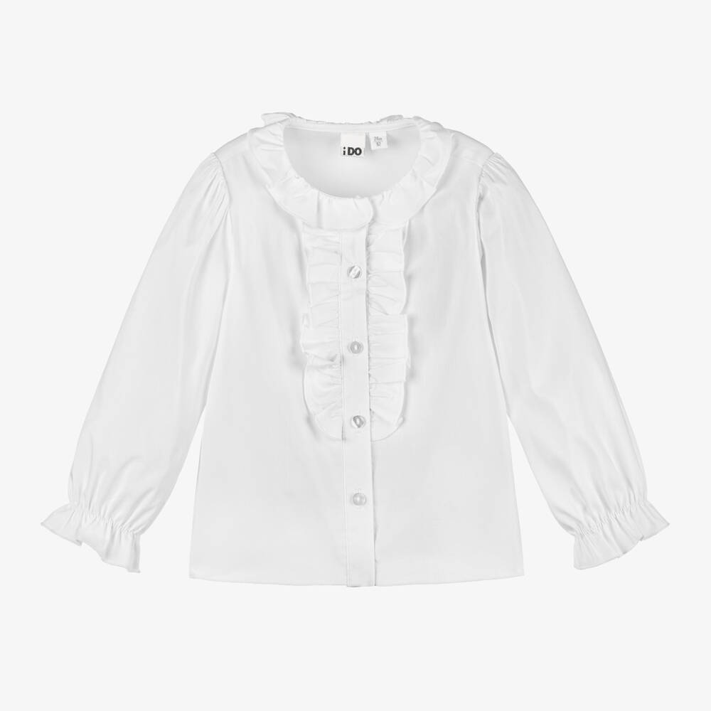 iDO Baby-Girls Ruffled White Cotton Top | Childrensalon Outlet