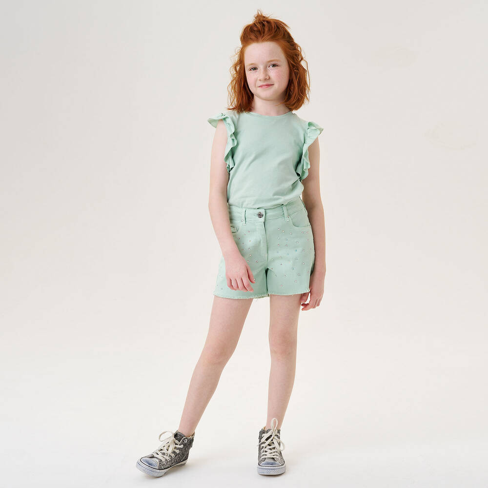 iDO Junior-Girls Sage Green Cotton T-Shirt | Childrensalon Outlet