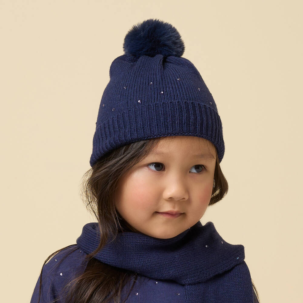 iDO Baby-Girls Sapphire Rhinestone Knit Cap | Childrensalon Outlet