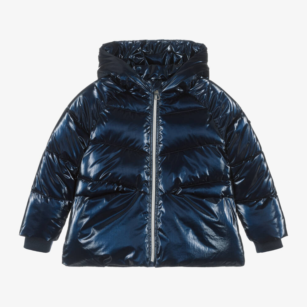 iDO Baby-Girls Shimmering Navy Hooded Jacket | Childrensalon Outlet