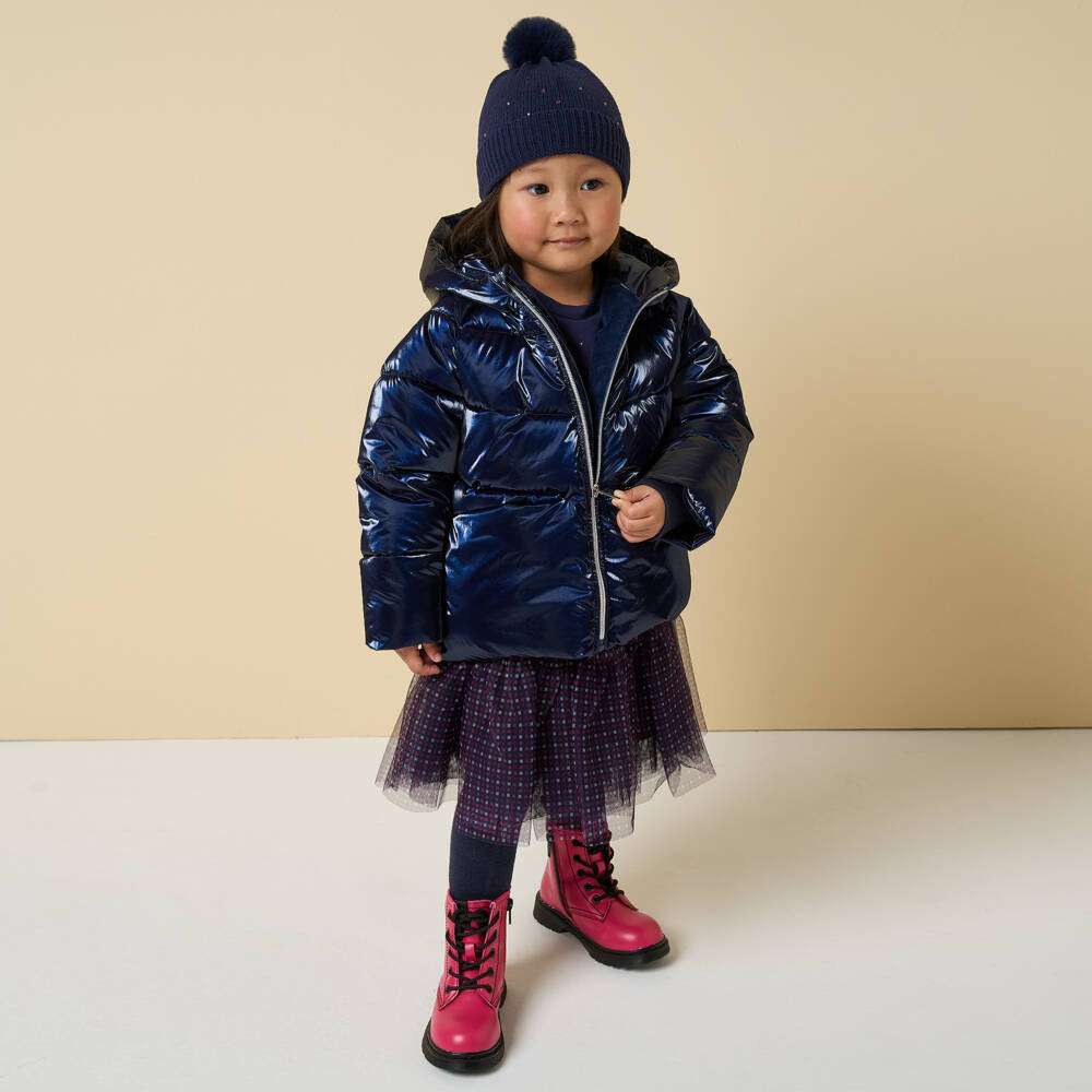 iDO Малыши-Girls Shimmering Navy Hooded Jacket | Childrensalon Outlet