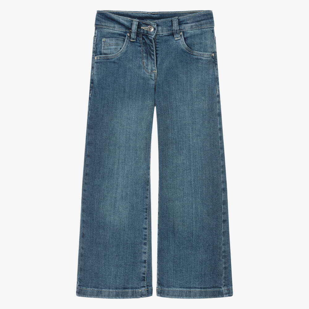 iDO Baby-Girls Sky-Hued Flared Denim Trousers | Childrensalon Outlet