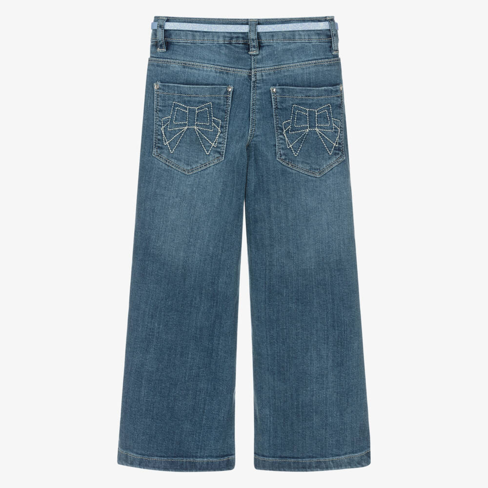 iDO Baby-Girls Sky-Hued Flared Denim Trousers | Childrensalon Outlet