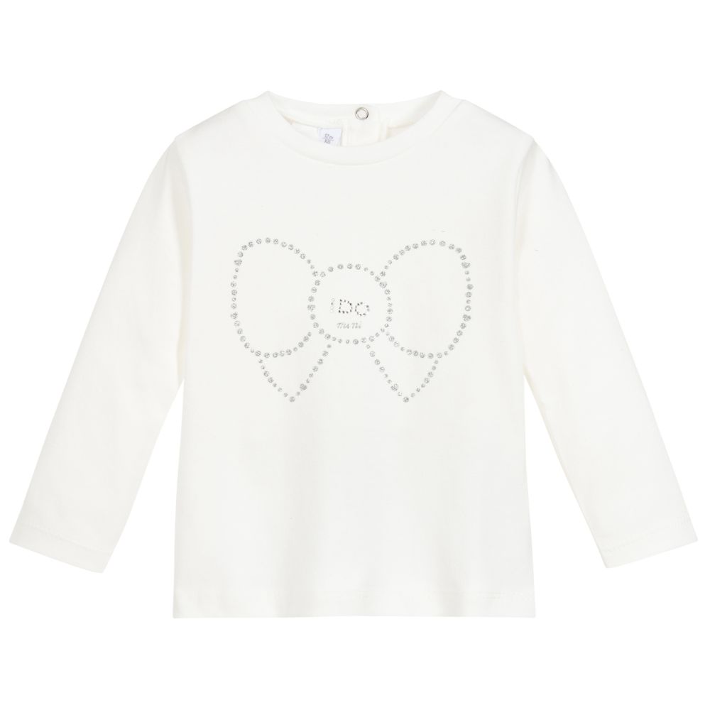iDO Mini - Girls Sparkly Ivory Cotton Top | Childrensalon