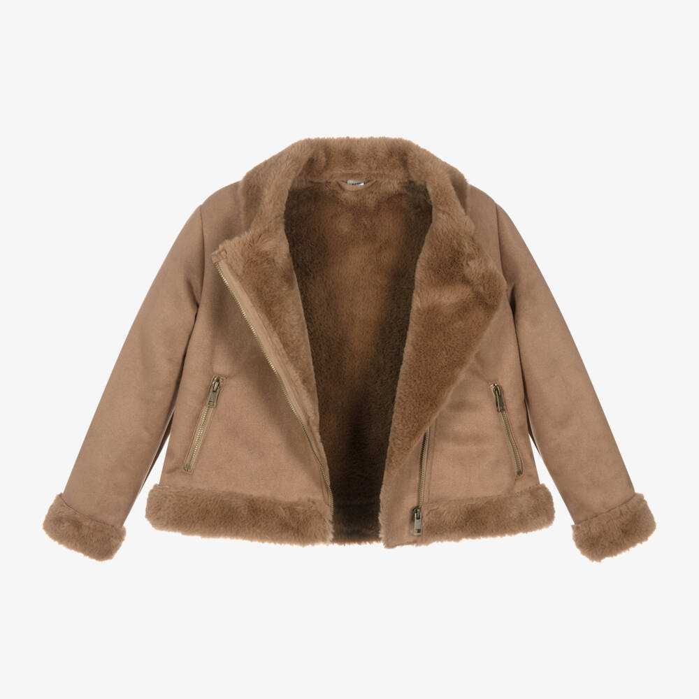 iDO Для младших-Girls Tan Fur-Trimmed Aviator Jacket | Childrensalon Outlet